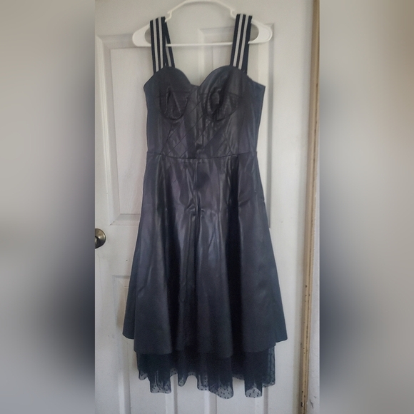 Asos Leather Midi Goth Witchy Dress With Black And White Straps Size 8 - Picture 3 of 6